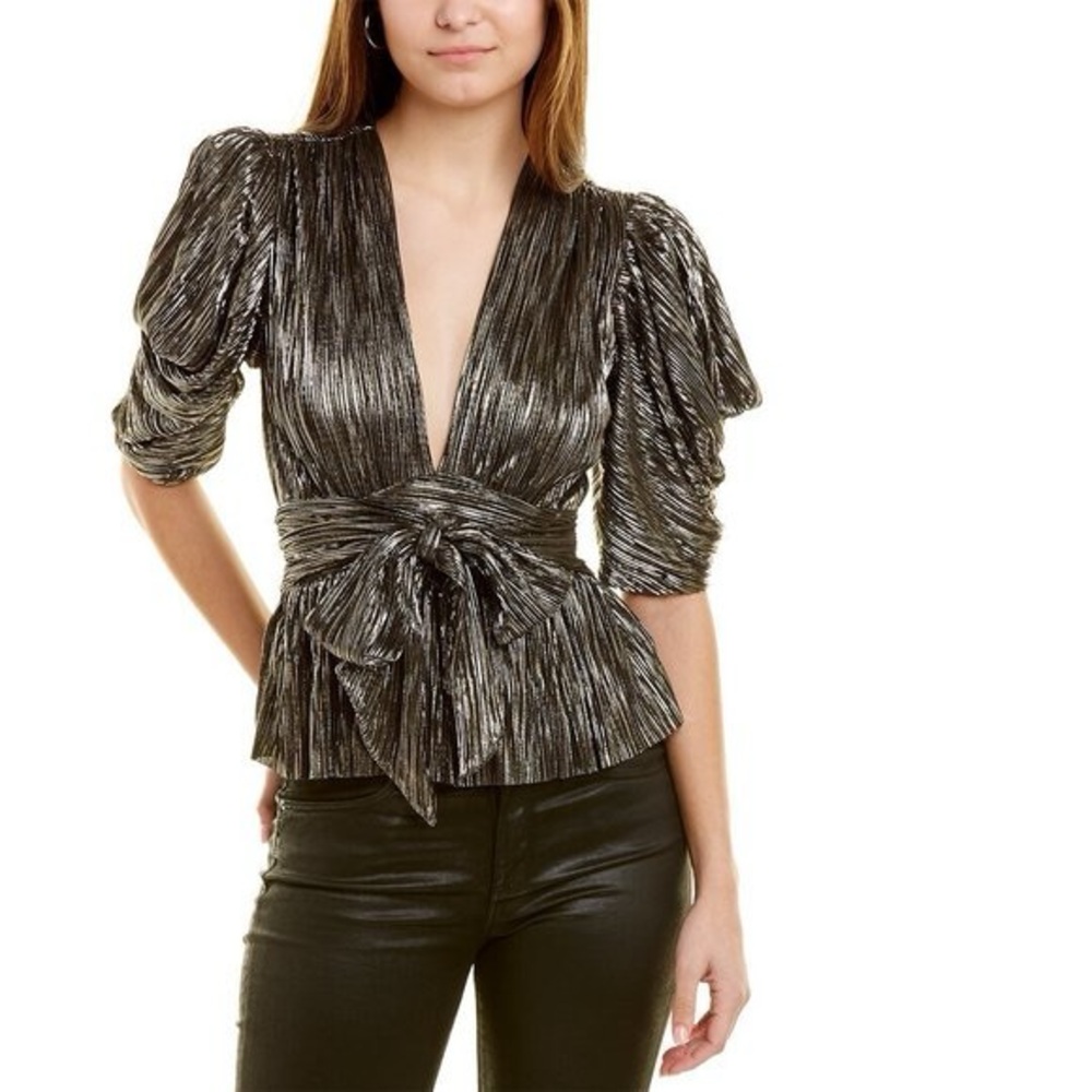 SABINA MUSAYEV Brandy Pleated Foil Top Black & Gold Size XS NWT